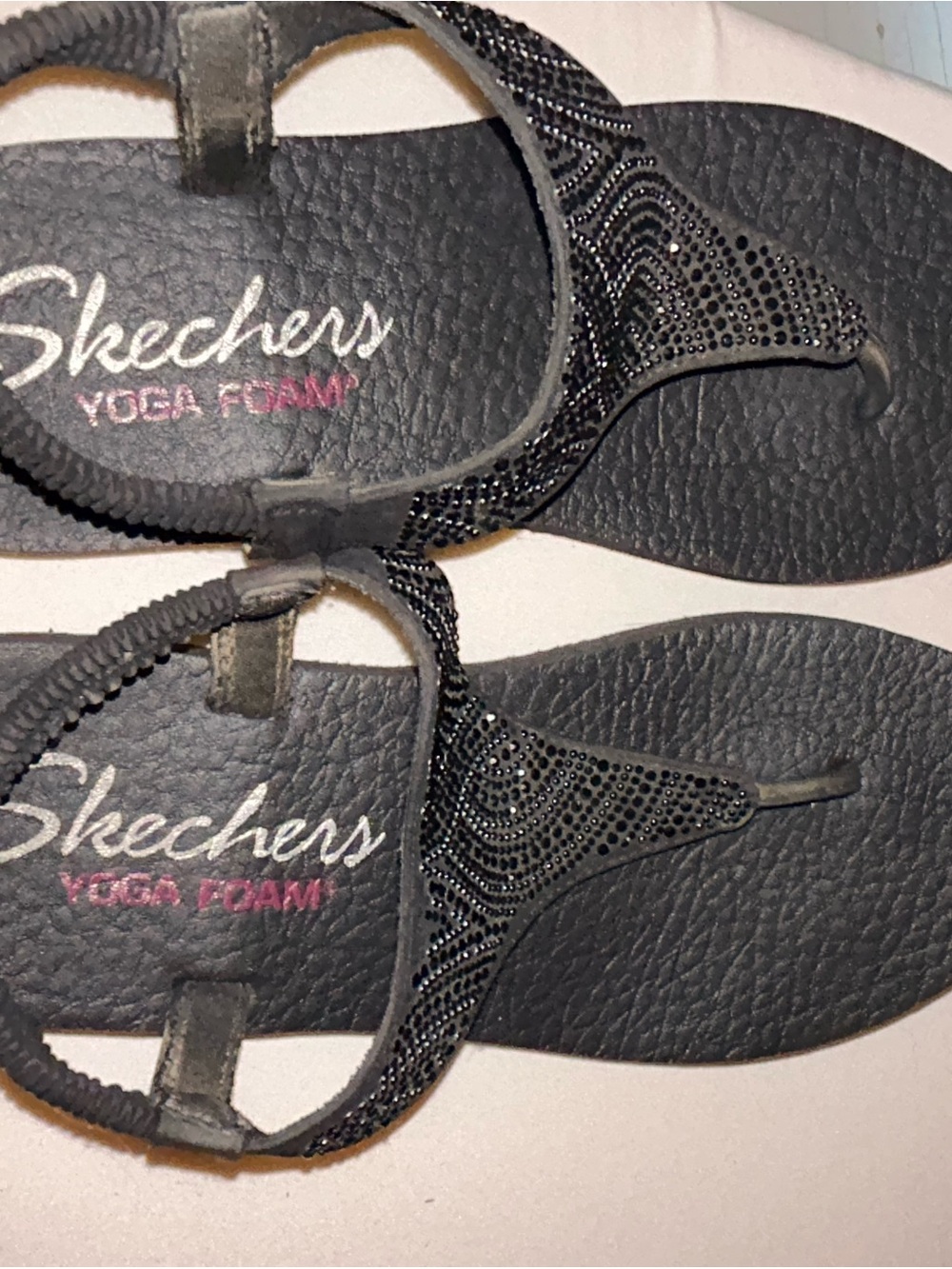 Skechers Black Rhinestone Thong Sandals - Picture 2 of 5